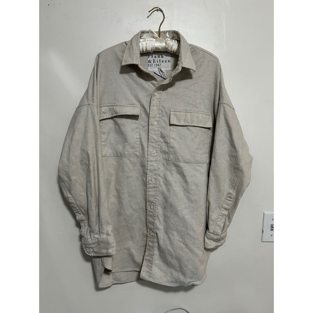 Frank & Eileen Macloghlin Oversized Shirt Jacket Beige Cotton Woven XS S‎